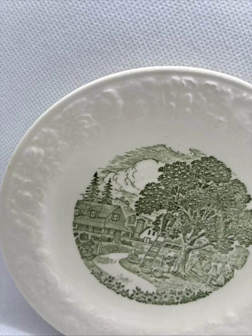 Vintage Taylor Smith Taylor Pastoral Green Transferware Trinket Dish Bread Plate